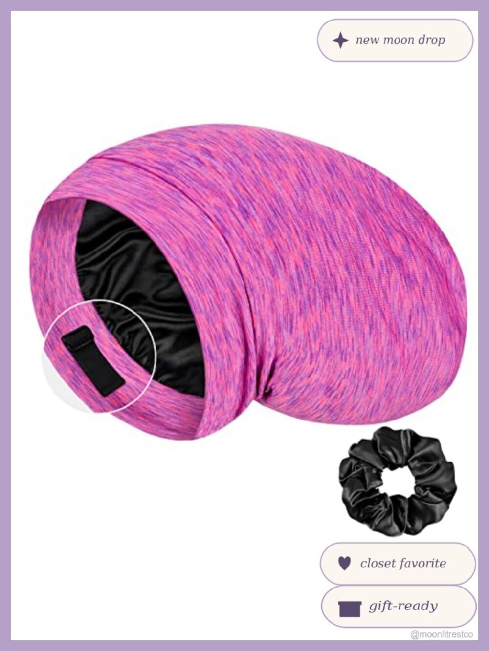 100% Mulberry Silk Sleep Bonnet for Women with Scrunchie